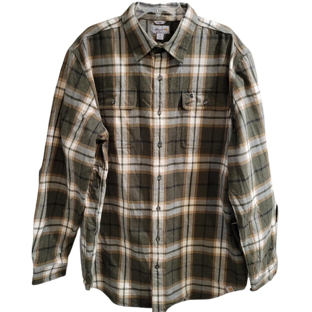 Carhartt Original Fit Brown Plaid Casual Button Down Shirt Size XL Tall